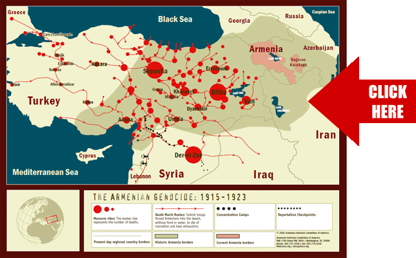 Map of the Armenian deportation routes from Turkey to the Syrian deserts